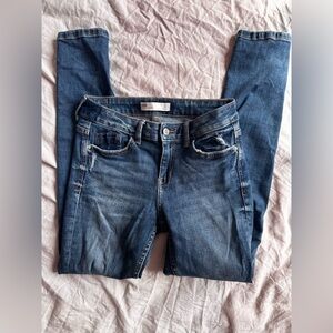 Zara Distressed Skinny Jeans Blue Raw Hem Ankle Denim US 2 Star Patch